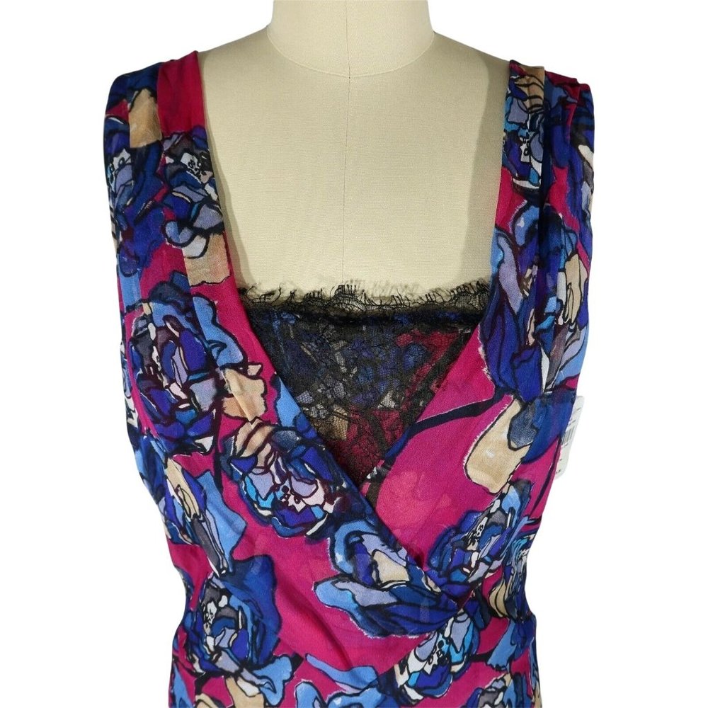 DIANE VON FURSTENBERG Size 12 Silk Suffolk Billy Rose Pink Lace Trim Dress NWT - Picture 4 of 7